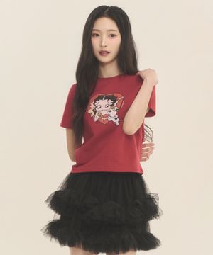 베티붑 하트 버스트 세미크롭 반팔티_레드