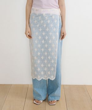 Scallop Sheer Lace Wrap Skirt (cream)