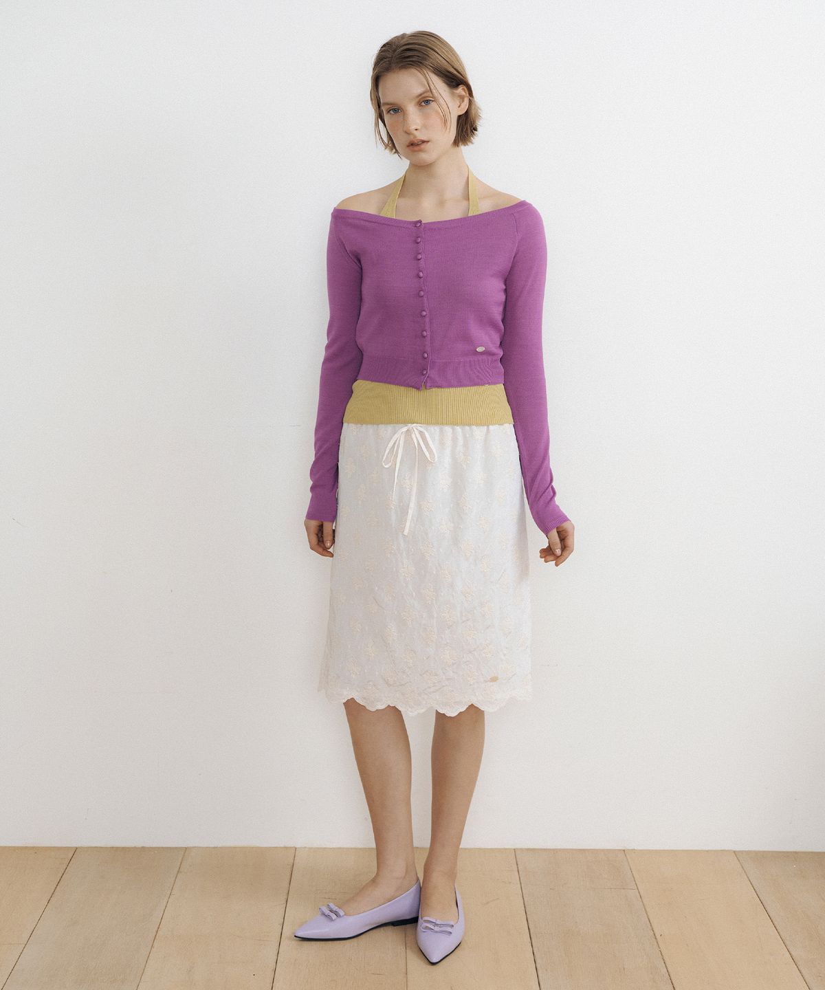 루시르주(LUCIR ZU) Scallop Lace Knee-Length Skirt (cream)
