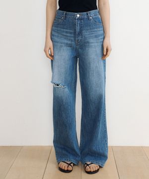 Distressed Wide-Leg Denim (blue)