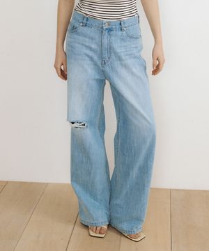Distressed Wide-Leg Denim (light blue)