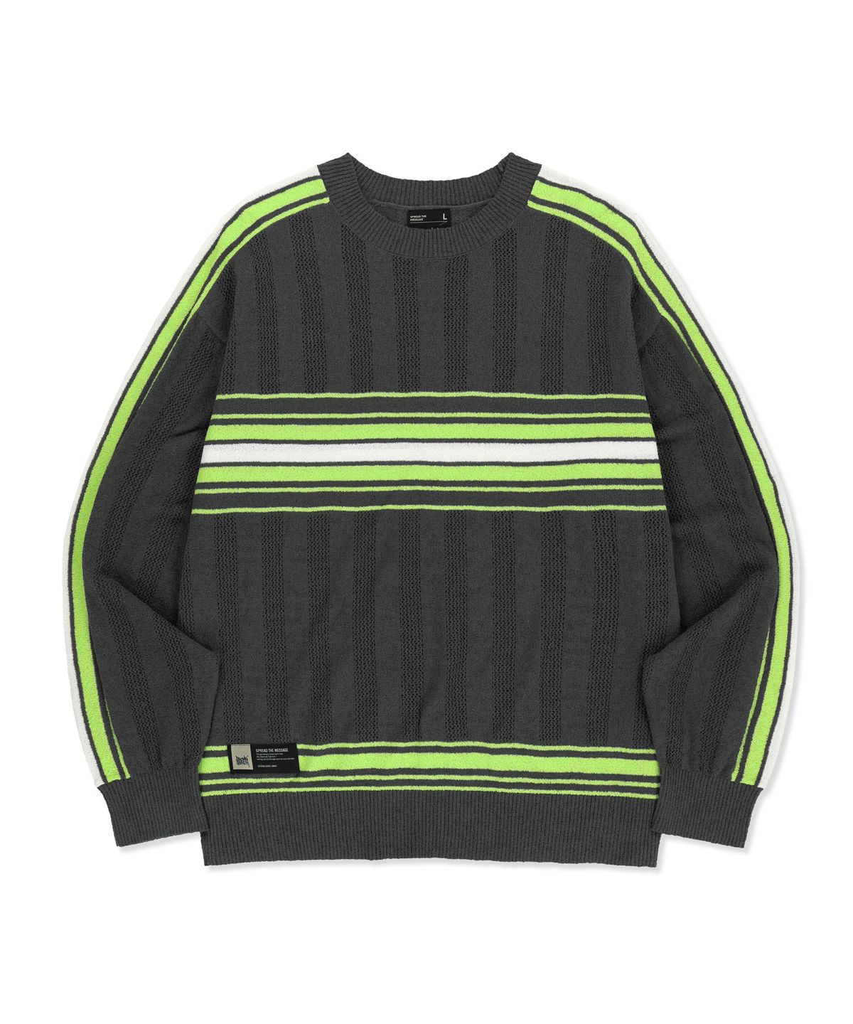 브라운브레스(BROWNBREATH) BLOCKED KNIT CREWNECK - CHARCOAL