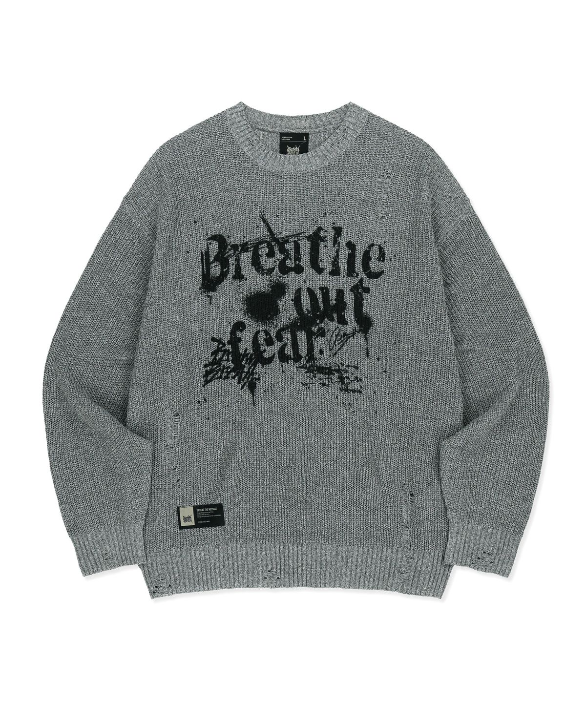 브라운브레스(BROWNBREATH) DAMAGED KNIT CREWNECK - GREY