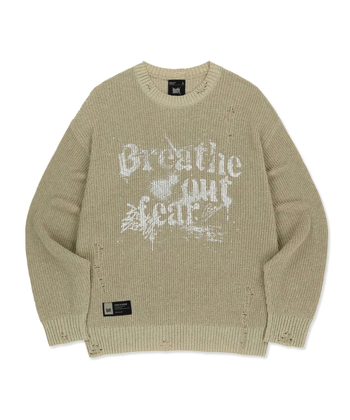 브라운브레스(BROWNBREATH) DAMAGED KNIT CREWNECK - BEIGE