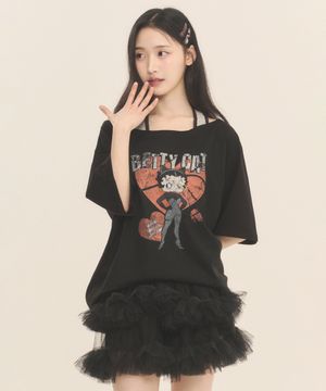 [SET] 베티붑 베티캣 홀터 오프숄더 반팔티_블랙