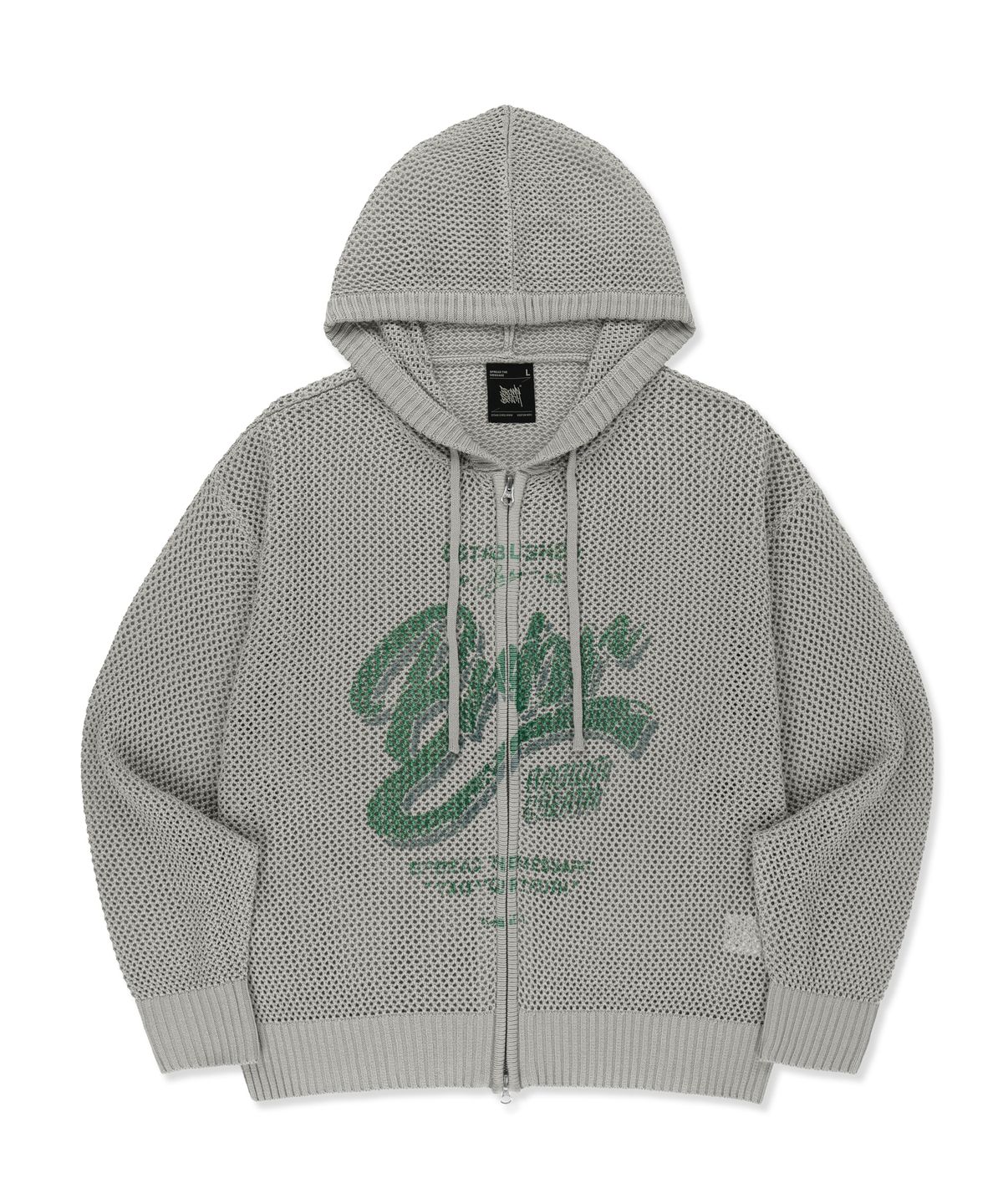 브라운브레스(BROWNBREATH) PRINTED WAFFLE HOOD ZIP UP - LIGHT GREY