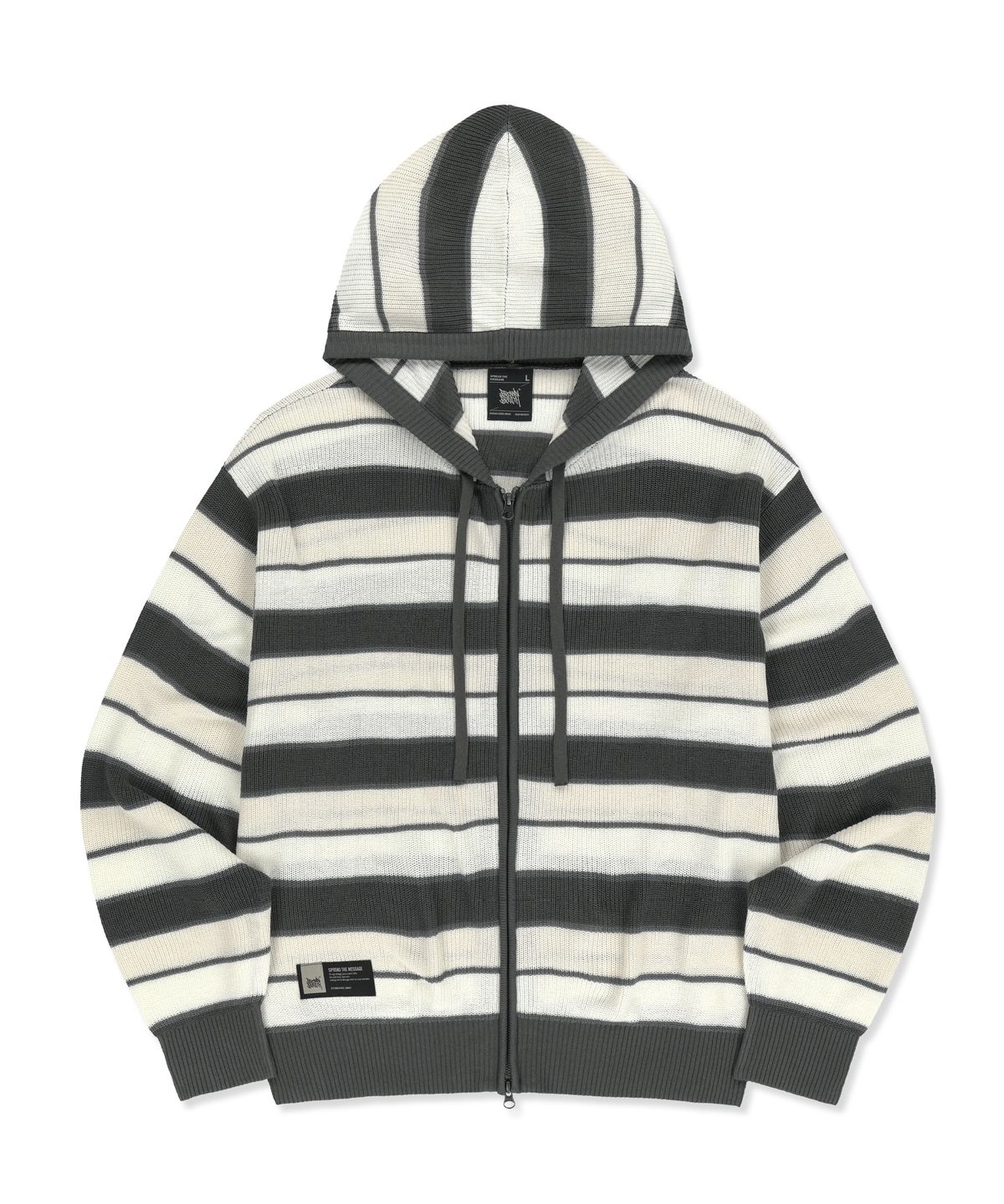 브라운브레스(BROWNBREATH) STRIPED JACQUARD HOOD ZIP UP - GREY