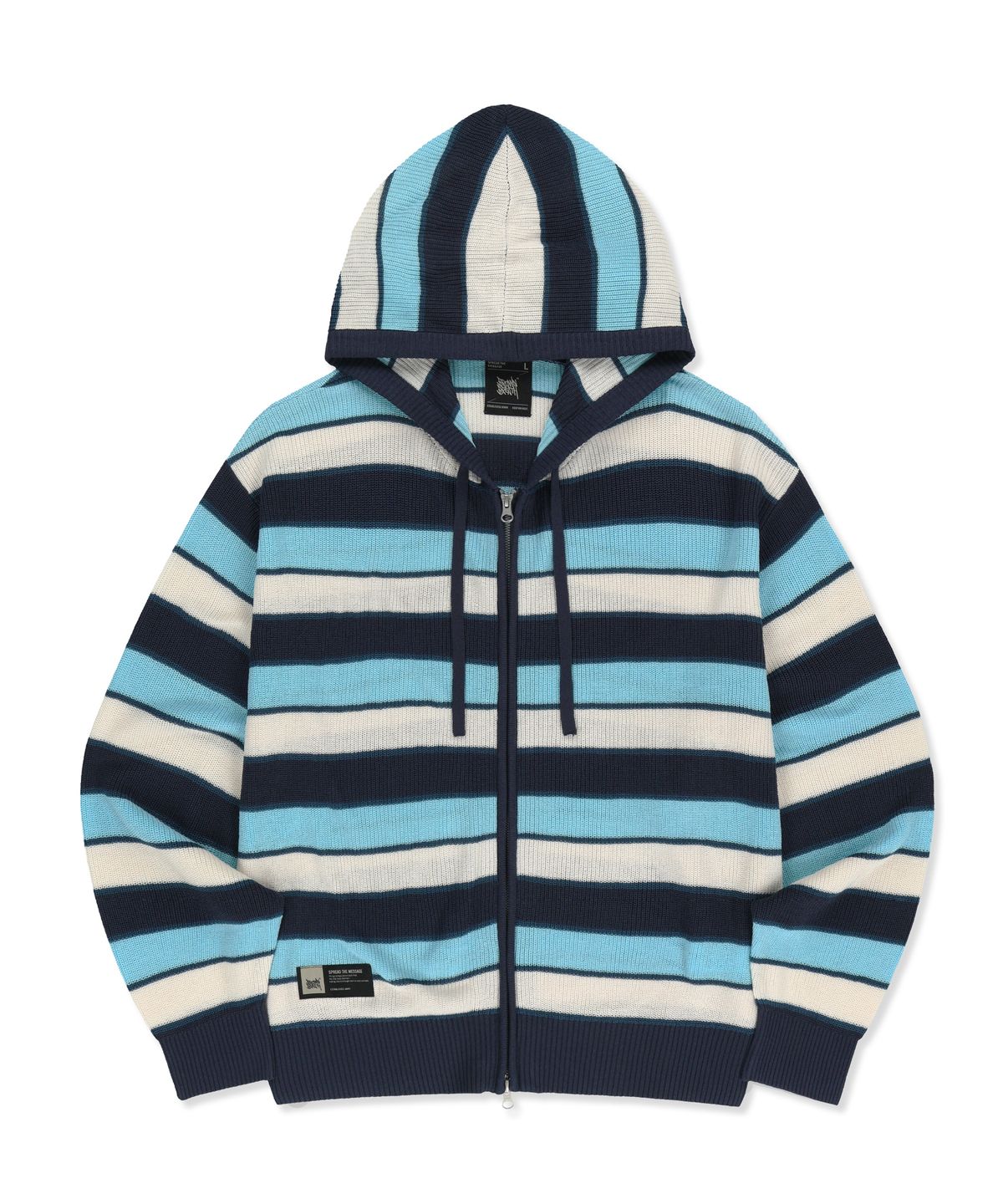 브라운브레스(BROWNBREATH) STRIPED JACQUARD HOOD ZIP UP - BLUE