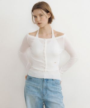 Airy Boat Neck Button Cardigan (ivory)