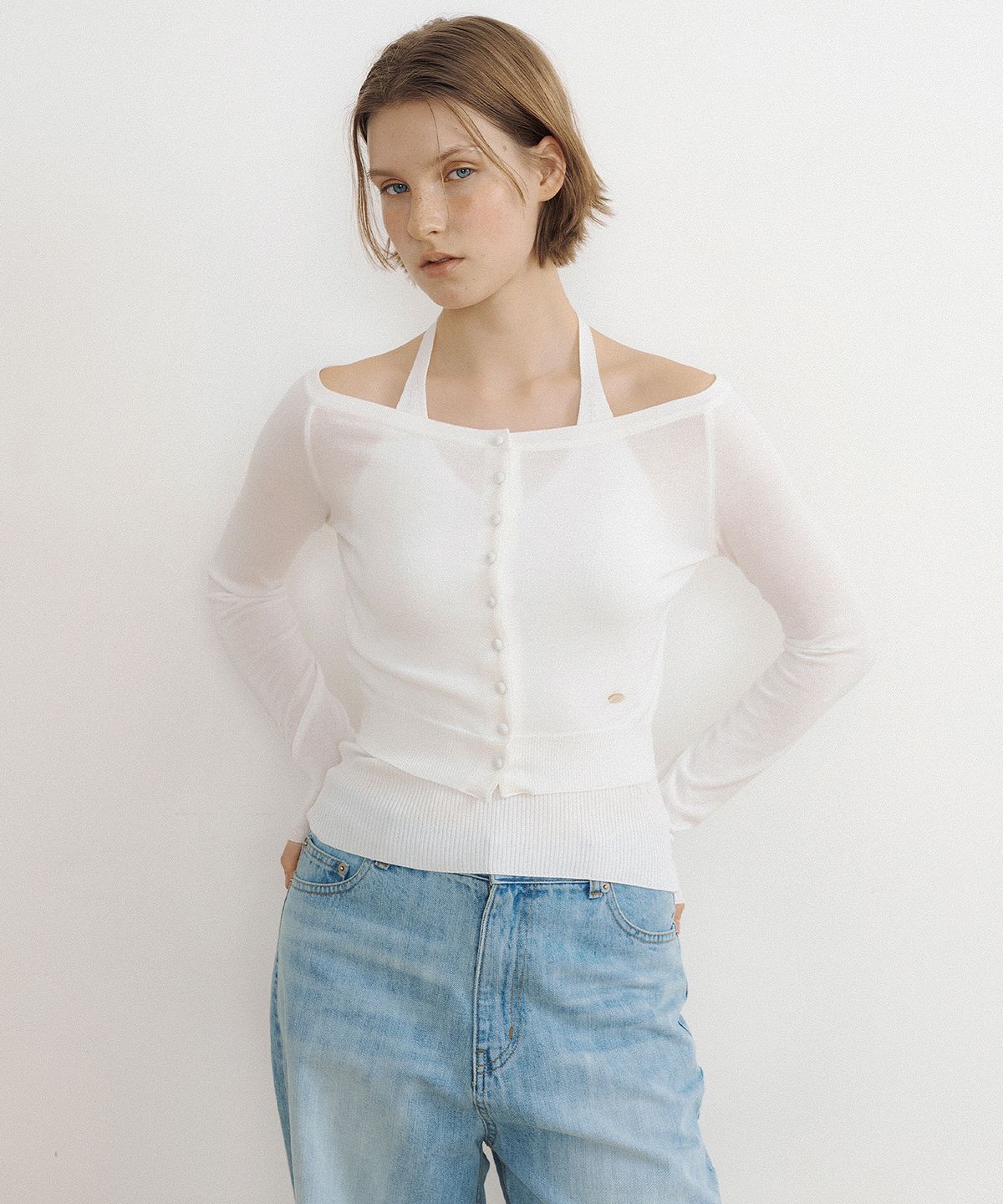 루시르주(LUCIR ZU) Airy Boat Neck Button Cardigan (ivory)