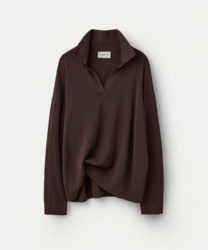 Cotton Silk Open Collared Pullover_Truffle