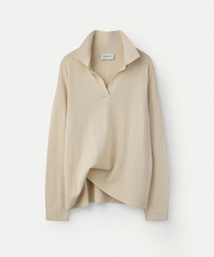 Cotton Silk Open Collared Pullover_Beige