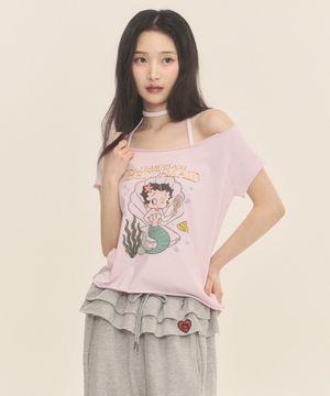 베티붑 베티메이드 오프숄더 반팔 티셔츠_핑크