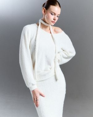 CS FUR OFF TOP&SCARF SET-059 (WHITE)