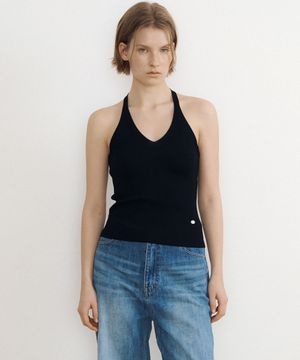 Airy Halter Knit Top (black)