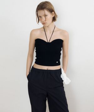 Heart Neck Knit Bustier + Halter Strap (black)