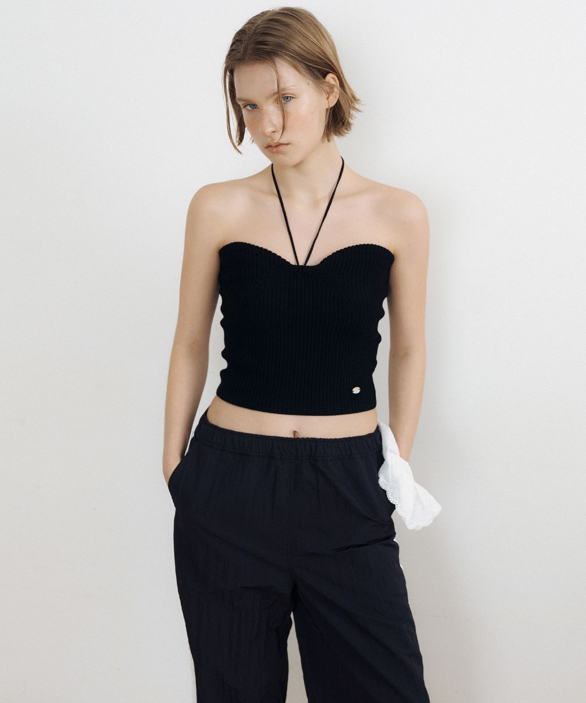 루시르주(LUCIR ZU) Heart Neck Knit Bustier + Halter Strap (black)