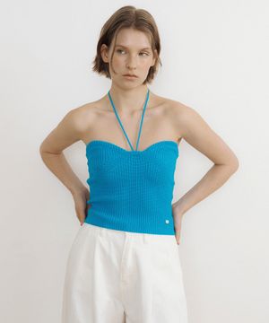 Heart Neck Knit Bustier + Halter Strap (aqua)