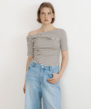 Stripe Twist One-Shoulder Top (cream)