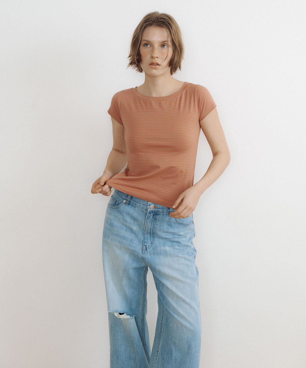 루시르주(LUCIR ZU) Stripe Baby Tee (orange)