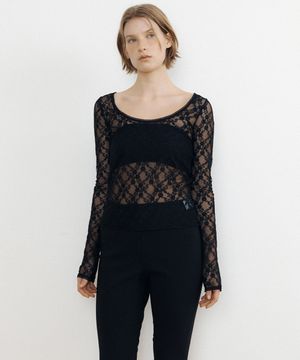 Reversible Boat & U Neck Lace Slim Top (black)
