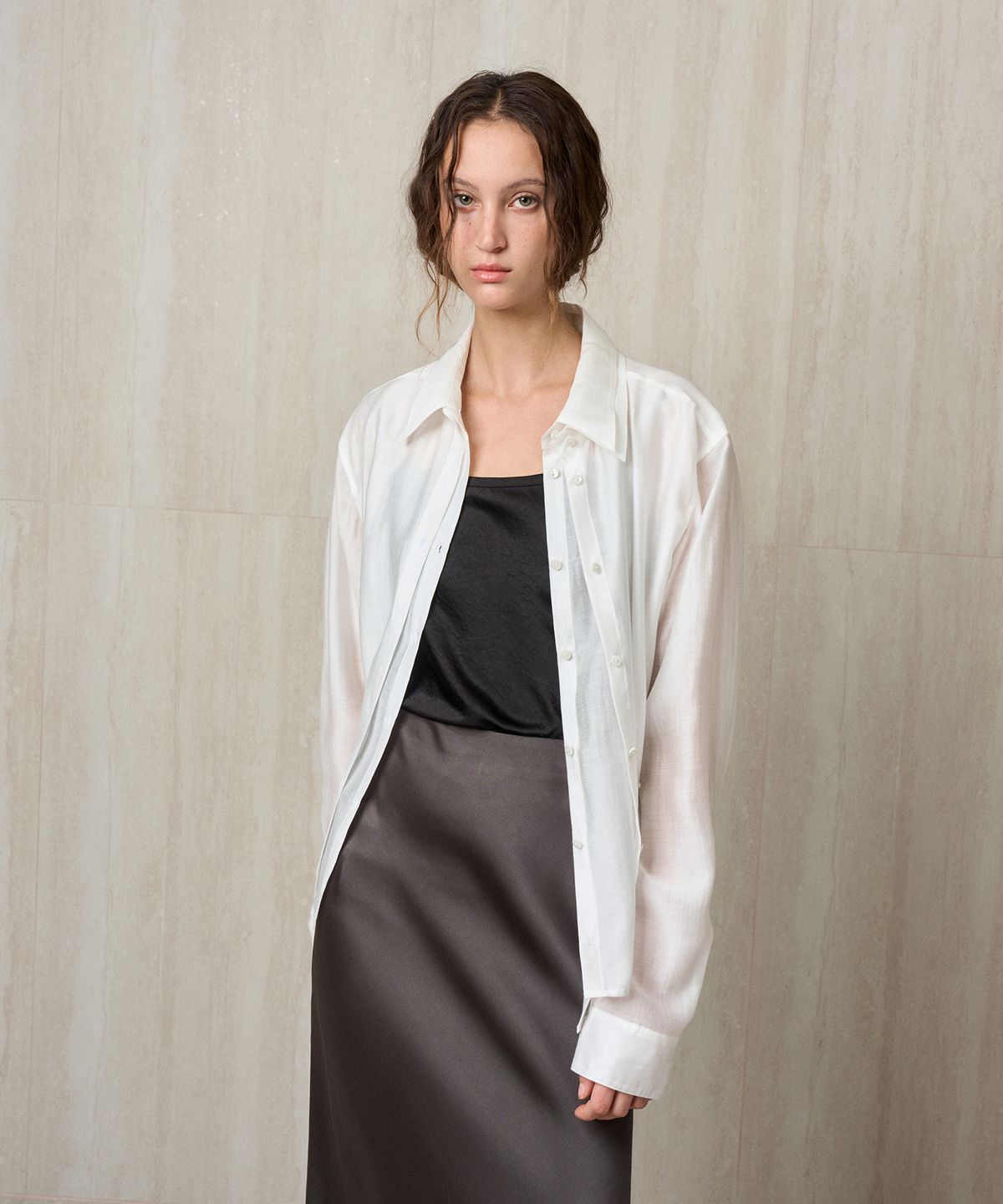 리이(RE RHEE) LAYERED PLACKET SHIRT WHITE