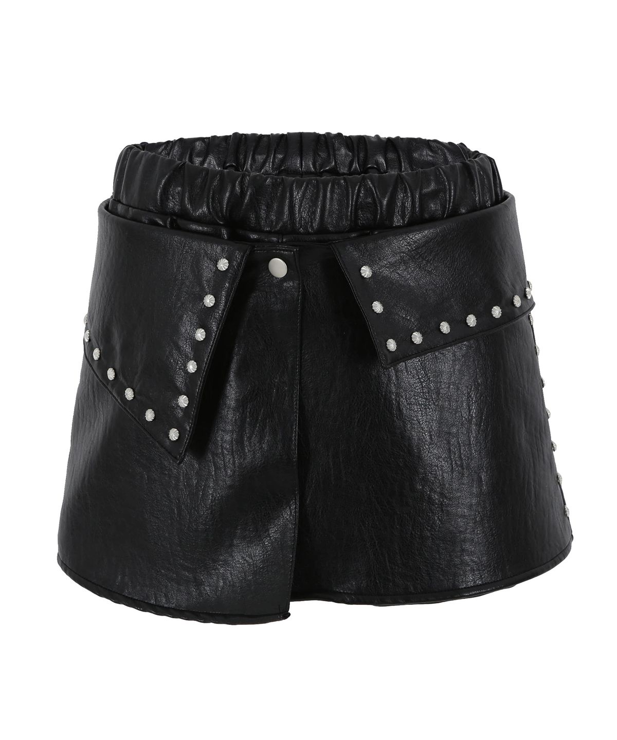 아이씨에(ISEEAE) Asymmetric Studded Layered Skort Pants (Black)