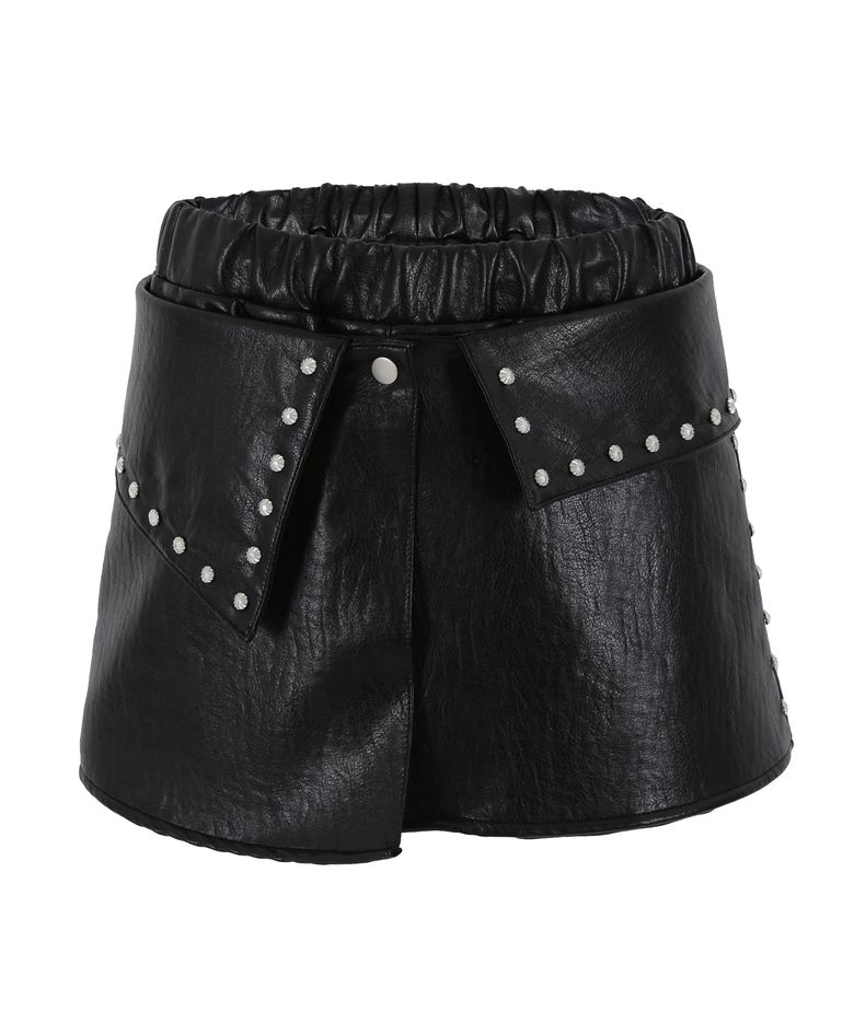 Asymmetric Studded Layered Skort Pants (Black)