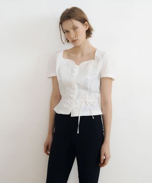 Tulip Neck Embroidered Puff Blouse (ivory)