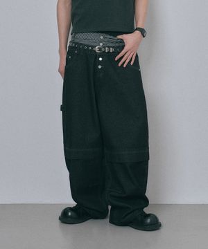ST 더블 웨이스트 인디고 데님 팬츠