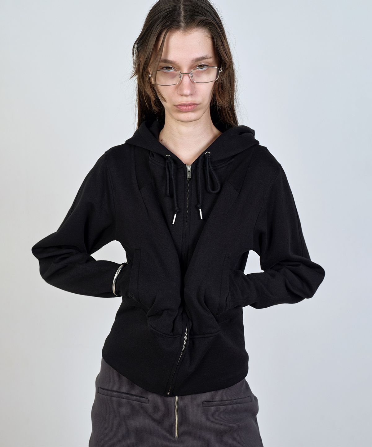 나체(NACHE) SEMI BALLOON HOODIE ZIP-UP BLACK