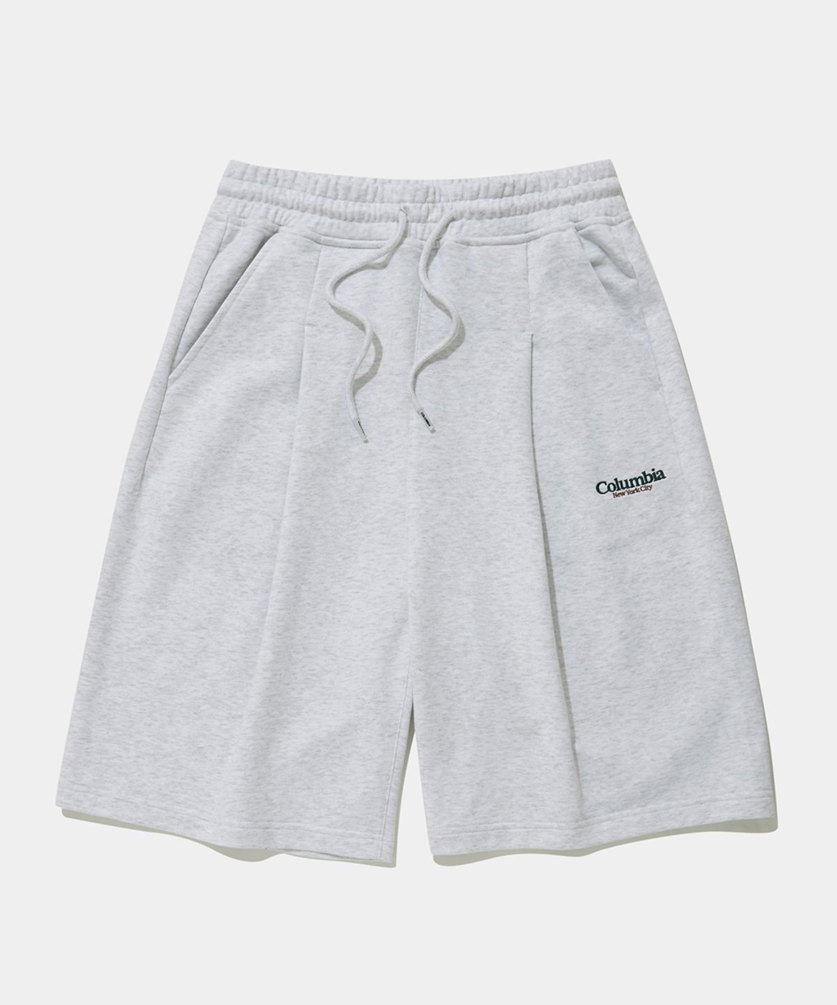 컬럼비아 유니버시티(COLUMBIA UNIVERSITY) NYC EMB PINTUCK TERRY SWEAT SHORTS PANTS_LIGHT MELANGE GRAY