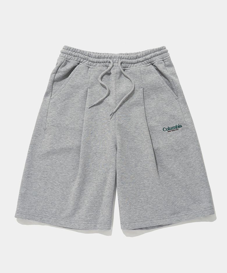 NYC EMB PINTUCK TERRY SWEAT SHORTS PANTS_MELANGE GRAY