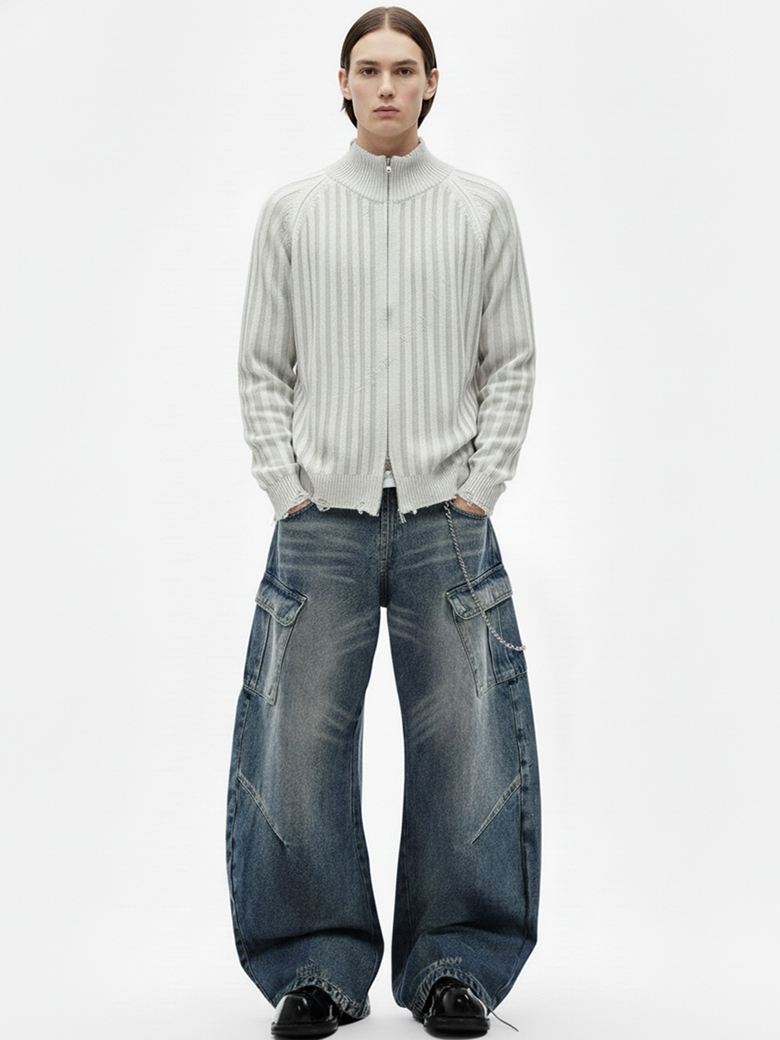 벌룬피트 카고 커브드 데미지 데님팬츠 (미드)/M261PT04