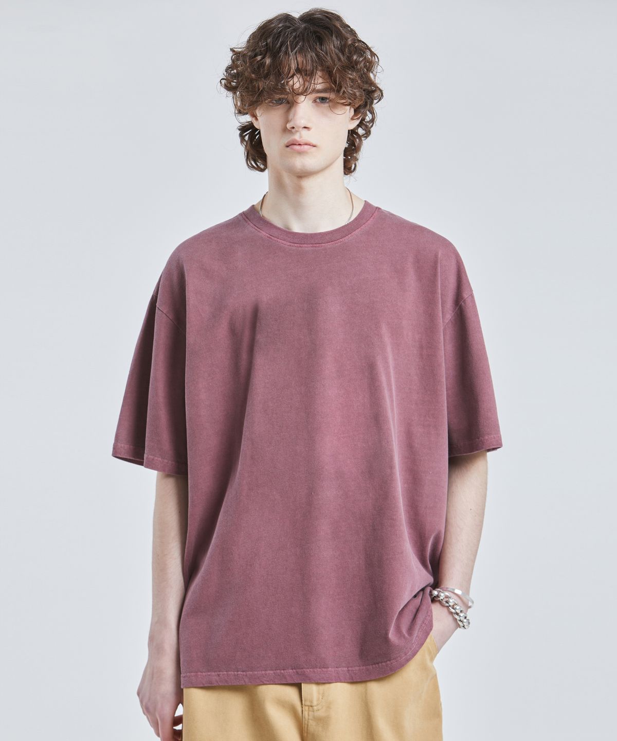 브이투(VTWO) 빈티지 피그먼트 티셔츠 (BURGANDY)
