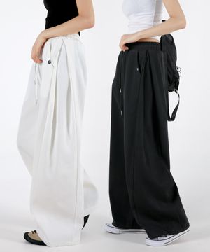 여자 솟롱 핀턱 스트링 코튼와이드팬츠 4COLOR