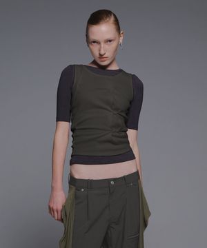 FOLDED LAYERED T-SHIRT CHARCOAL