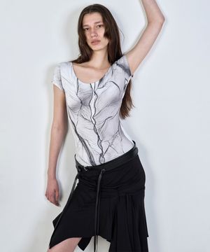 SHEER TORSO PRINTED T-SHIRT IVORY
