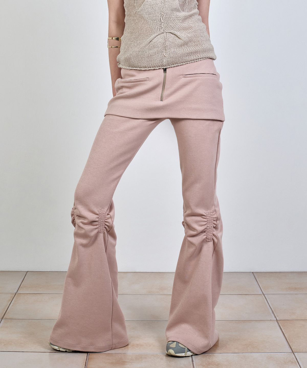 나체(NACHE) EXPOSURE ZIP SWEAT SKIRT PANTS APRICOT