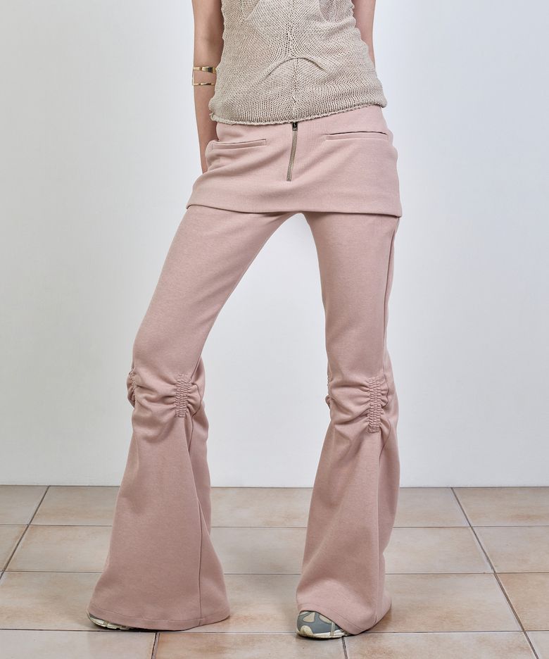 EXPOSURE ZIP SWEAT SKIRT PANTS APRICOT