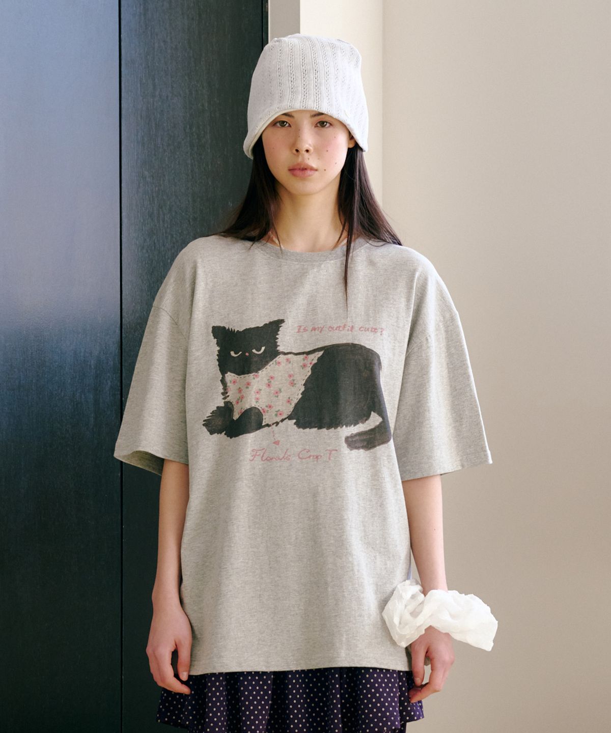 펀프롬펀(FUNFROMFUN) Nero Cat Half Tee, Melange Grey