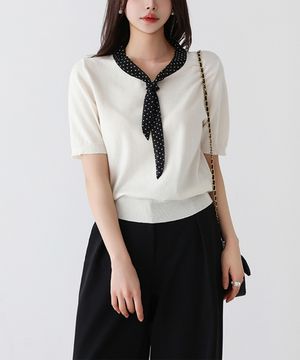 러블리 배색 도트 타이 니트 112895