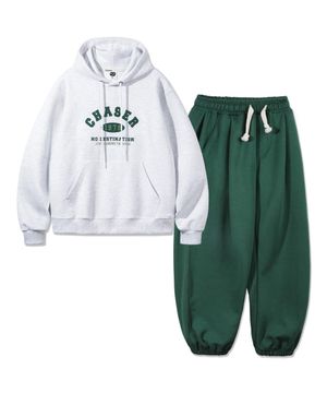 [SET] CHASER 패치 후드티 원턱 와이드 조거 트레이닝 바지 셋업