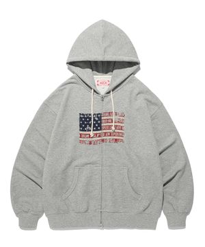 EASY & FREE FLAG ZIP UP HOODIE-GREY