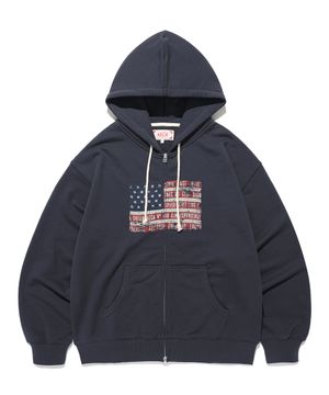 EASY & FREE FLAG ZIP UP HOODIE-NAVY