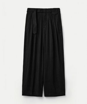 Elastic Linen Belted Pants_Black