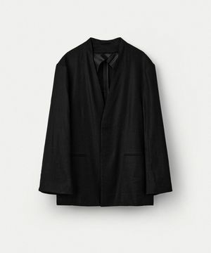 Elastic Linen Collarless Blazer_Black