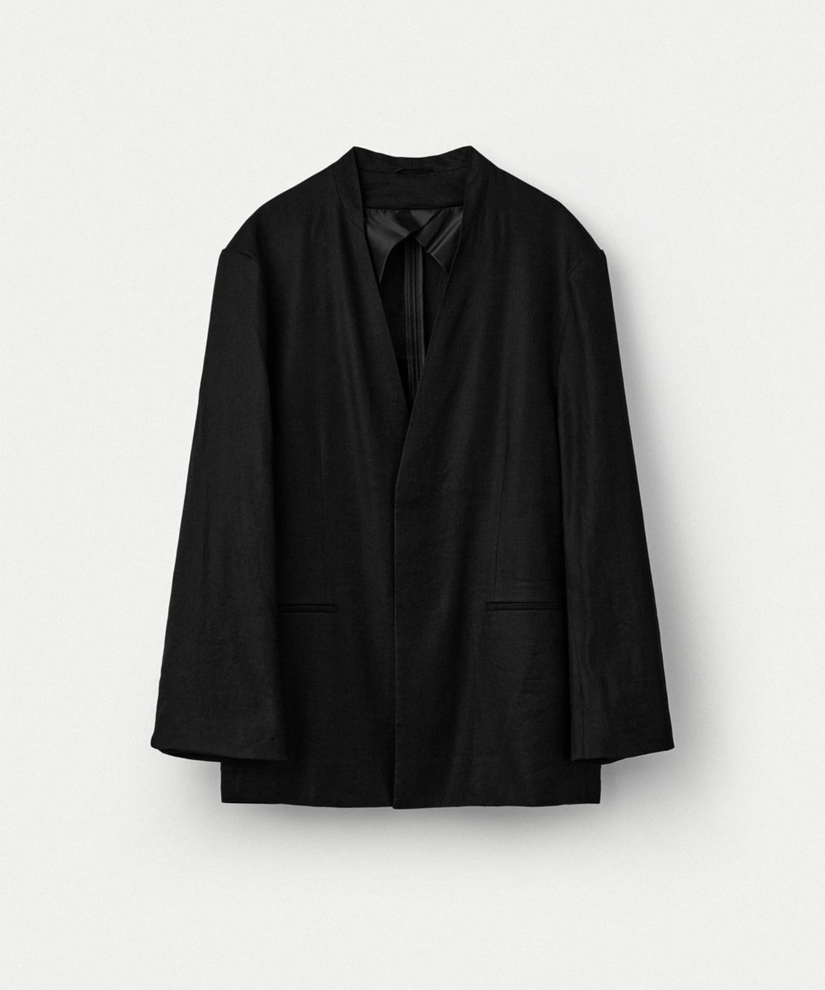 우마뭉(UMARMUNG) Elastic Linen Collarless Blazer_Black