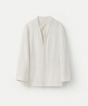 Elastic Linen Collarless Blazer_Off White