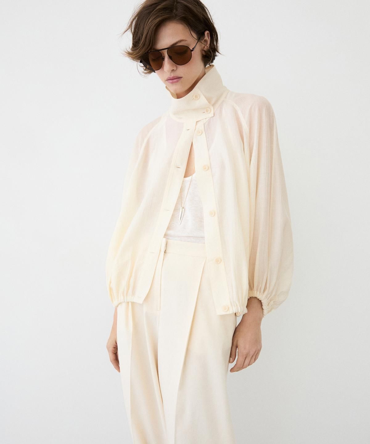 마시모두띠(MASSIMO DUTTI) 퍼프 디테일 플루이드 오버셔츠